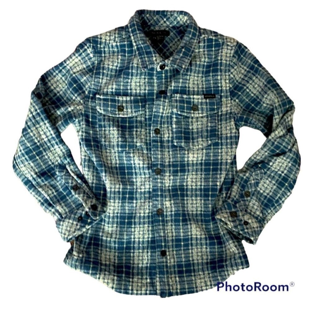 O'neill Flannel Plaid Blue Long Sleeve Shirt Size 7x